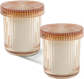 rejomiik Glass Qtip Holder Dispenser 2 Pack, Bathroom Canister Apothecary Jars with Lids, Vanity Makeup Accessories Storage Organizer for Cotton Swabs, Cotton Balls, Pads, Floss Picks, Amber