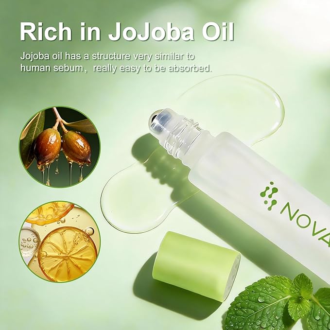 NOVAL Roll on Cuticle Oils with Tea Tree Oil, Easy Rollerball Application, Fresh Mint Scent, Nail Moisture, Natural Ingredients, 0.34fl.oz
