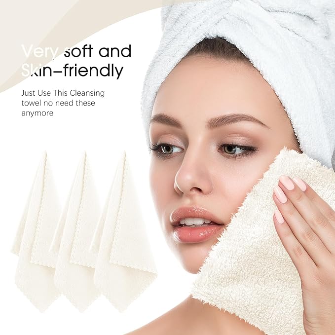 Syhood 12 Pieces Face Wash Cloth 12 x 12 in Makeup Remover Cloths Towel Coral Velvet Facial Microfiber Soft Fast Drying Facial Cleansing Towel for Face(White)
