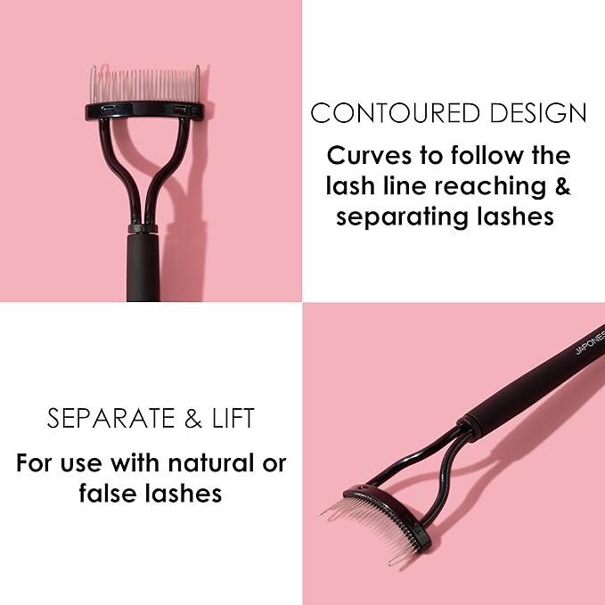JAPONESQUE - Velvet Touch Lash Separator (0.43 x 5.79 x 1.18 inches) - Eyelash Comb Lash Separator Tool, Remove Mascara Clumps, Arc Lash Brush (Black)
