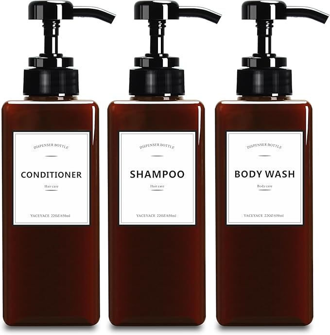 Shampoo and Conditioner Dispenser for Shower, 22oz Set of 3 Refillable Shower Bottles Pump, Shampoo Dispenser Bottles for Bathroom, Kitchen