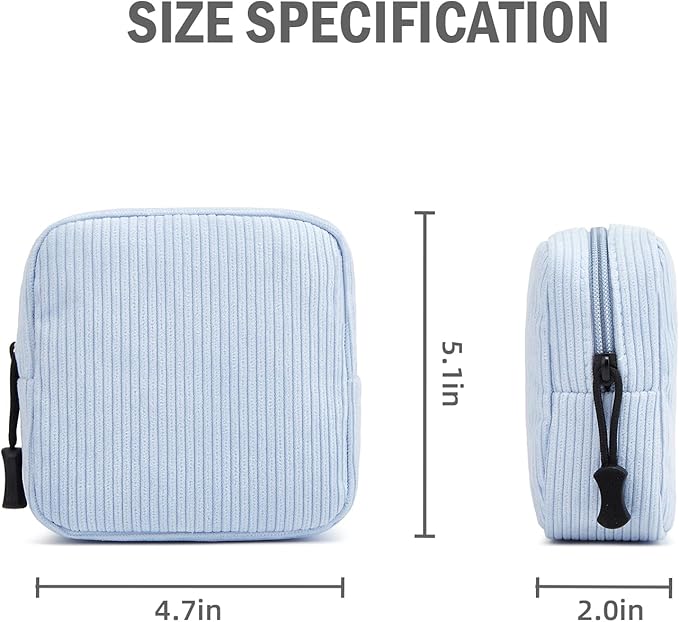 Small Makeup Bag for Purse,Mini Cosmetics Bag cute Zipper corduroy Cosmetic Pouch Storage Pouch Travel Toiletry Organizer for Women Girls(Blue)
