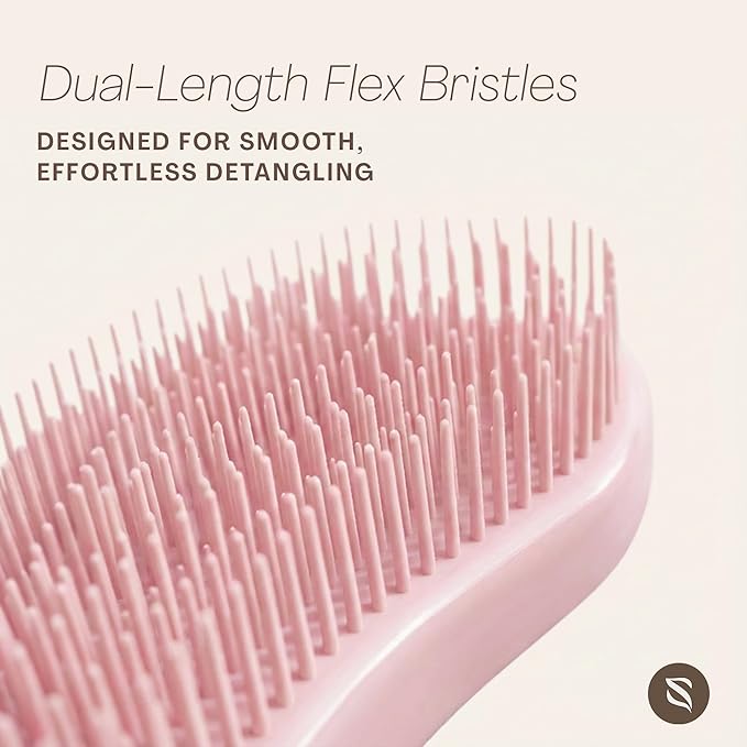 Wave Detangling Brush for Wet & Dry Hair, Dual Flexible Bristles, Anti-Breakage Hair Brush for Curly, Thick & Fine Hair, Women & Kids – Rose Clay