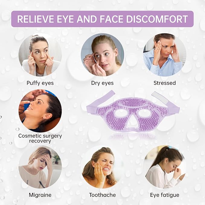 Ice Face Eye Mask for Woman Man,Hot or Cold Gel Bead Face Ice Mask Reusable,Cooling Freezer Eye Mask for Puffy Eyes, Redness, Headaches, Stress