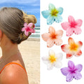6 Pack Hawaiian Flower Hair Claw Clips for Women, Hibiscus Floral Claw Clips for Thick or Thin Hair, Cute Summer Accessories