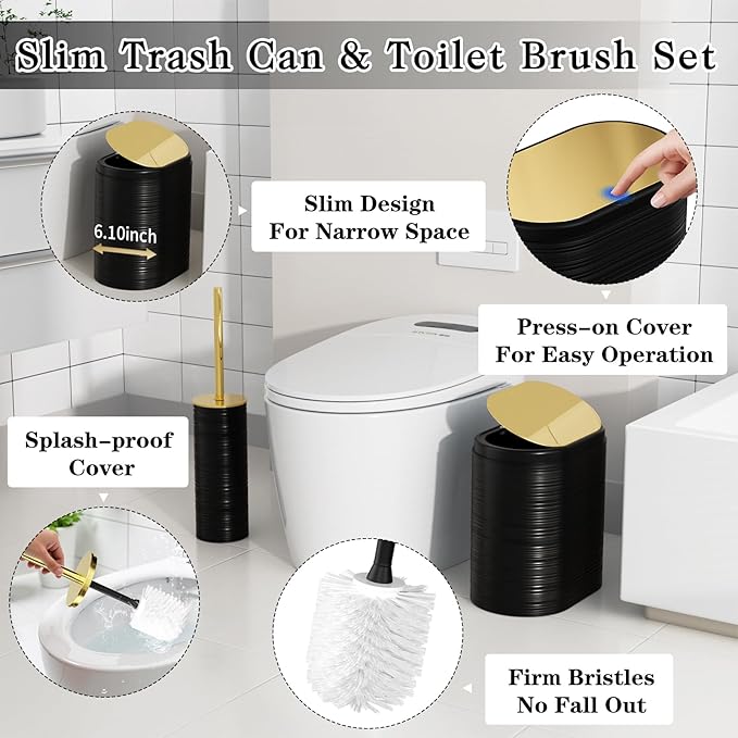 Bathroom Set - Bathroom Sets with Shower Curtain and Rugs, 25PC Bathroom Accessory Set, Black Bathroom Accessories Set with Trash Can, Soap Dispensers