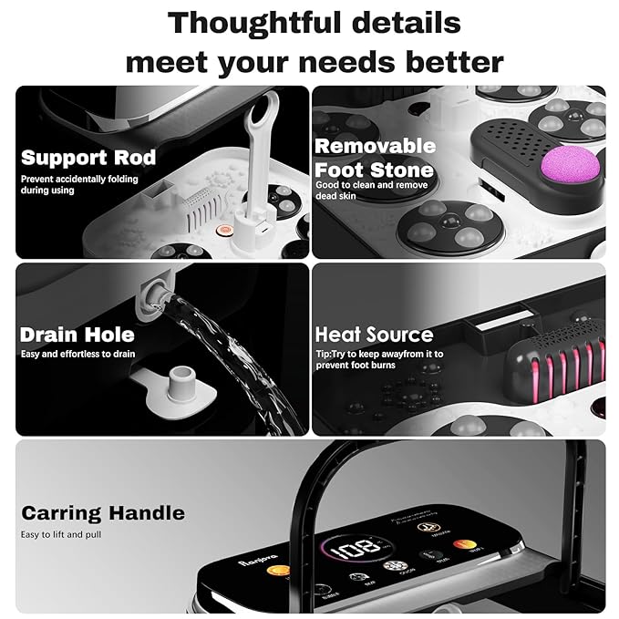 Foot Spa Electric Rotary Massage, with Touchscreen Pro Color Display, Collapsible Foot Bath with Heat, Bubble,Remote Control, Adjustable Temp Control, and 24 Motorized Shiatsu Massage Balls (Black)