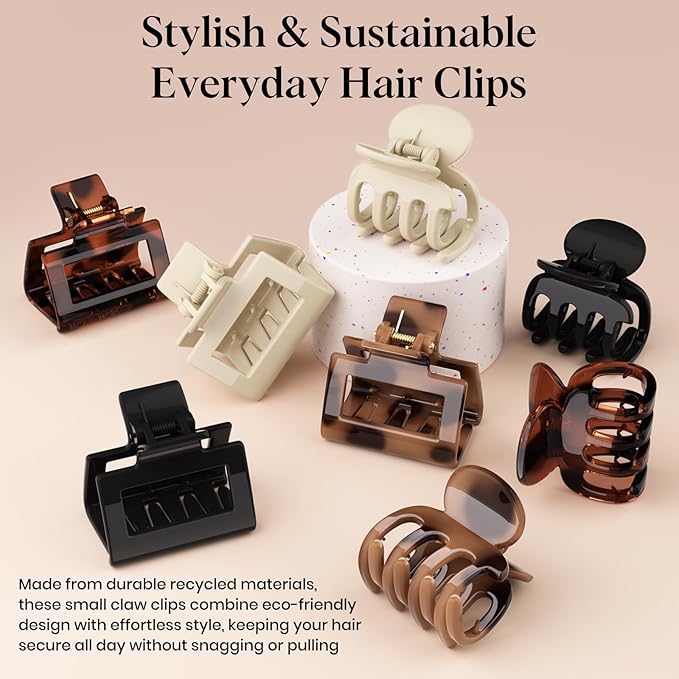 8 PCS Medium Hair Clips for Women Girls - 2 Styles Rectangle Small Claw Clips for Thin Thick Curly Hair, Strong Hold Non-Slip Jaw Clip, Cute & Stylish Leopard Print Hair Accessories, Tortoise