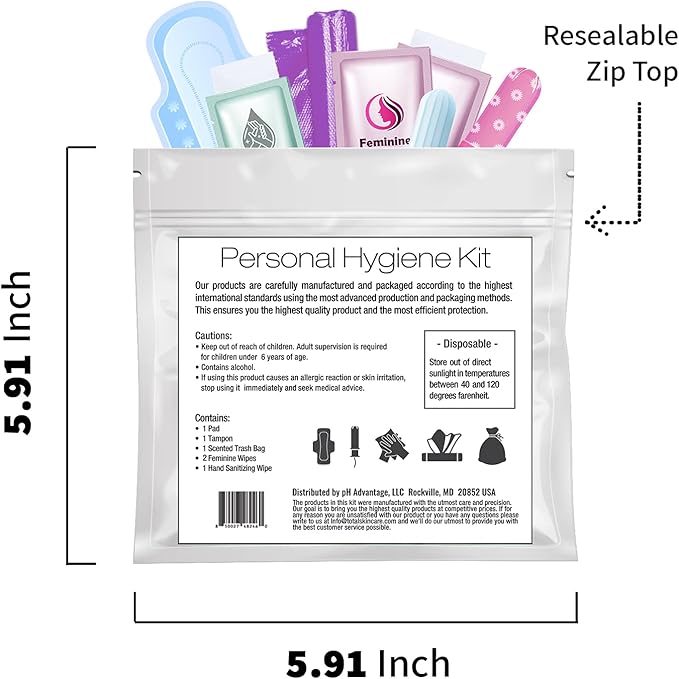 Menstrual Kit All-in-One 10 Pack | Convenience on The Go | Period Kit Pack for Travelling, Tweens & Teenager | Individually Wrapped Feminine Hygiene Product (Rainbows and Unicorns)