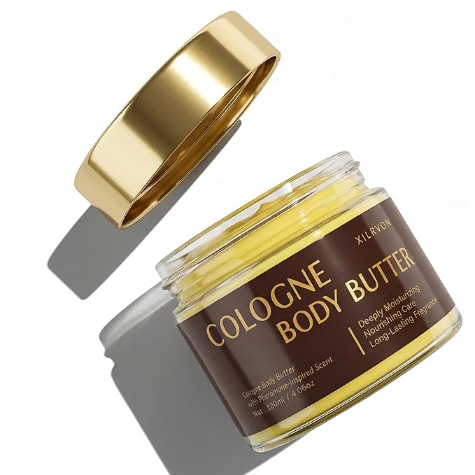 Men’s Cologne Body Butter – Shea Butter Moisturizer with Long-Lasting Masculine Scent – Fresh Woody Grooming Cream – Bergamot, Amberwood & Musk – 4.06oz