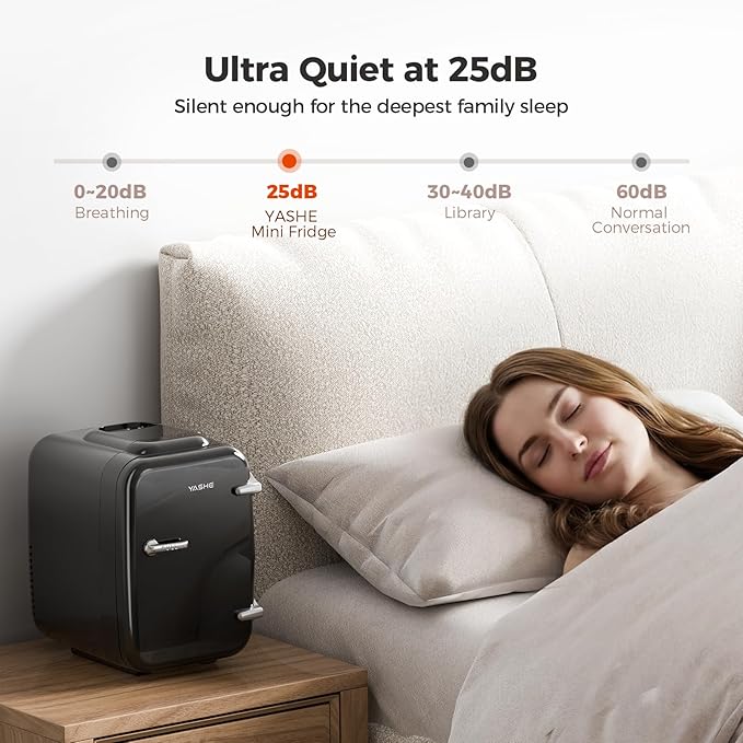 Mini Fridge, 4 Liter/6 Can Mini Makeup Fridge, 110V AC/ 12V DC Portable Thermoelectric Cooler&Warmer for Skincare, Drink, Cosmetic, Medicine, Small fridge for Bedroom, Office, Dorm, Car, Black