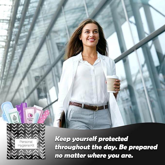 Menstrual Kit All-in-One 10 Pack | Convenience on The Go | Period Kit Pack for Travelling, Tweens & Teenager | Individually Wrapped Feminine Hygiene Product (Black Treads)