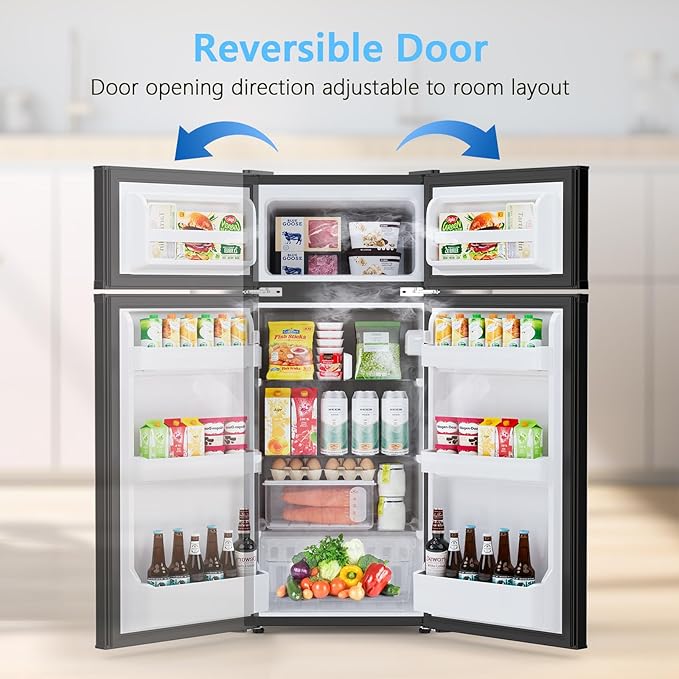 4.5 Cu.Ft Dorm Fridge With Freezer, 2-Door Compact Refrigerator With 2 Removable Shelves, 3 Level Adjustable Thermostat, Commercial Office Fridge for Bedroom, Kitchen, Apartment, Dorm, Black