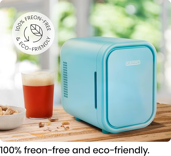 Iceman Portable Mini Fridge – Fits 6 x 12 oz Cans, Cooler and Heater Mini Fridge for Bedroom, Car, Office, Dorm and Skincare, AC/DC Car Plug-Compatible - Blue