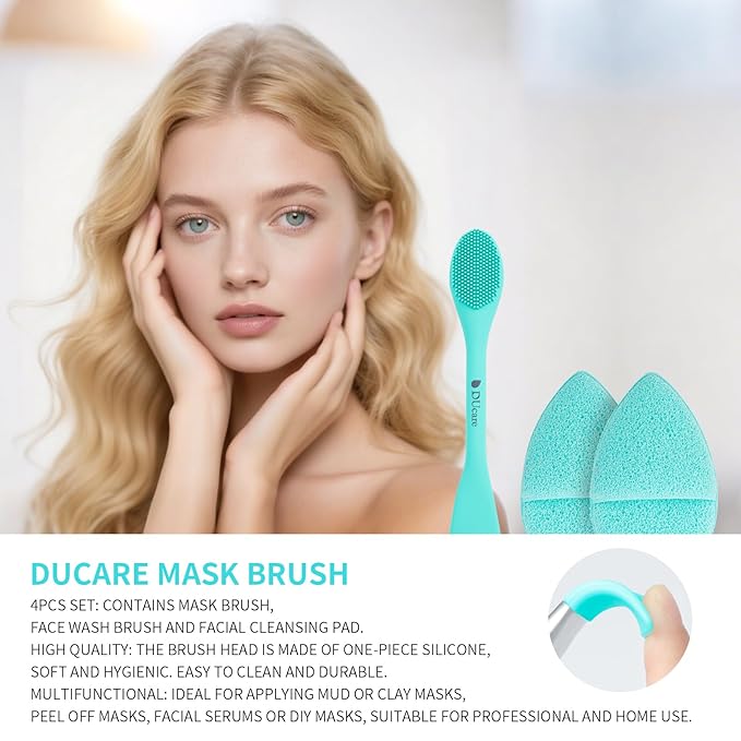 DUcare Silicone Face Mask Brush Double-Ended Facial Cleansing Sponges 4 PCS Soft Facial Cleansing Brush Mud,Clay DIY