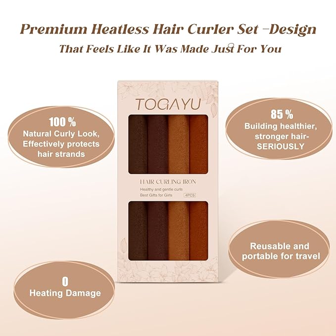 Heatless Curls Overnight Set - 8PCS Jumbo Velvet Hair Rollers to Sleep In, Soft Flexi Rods for No Damage Curls and Waves