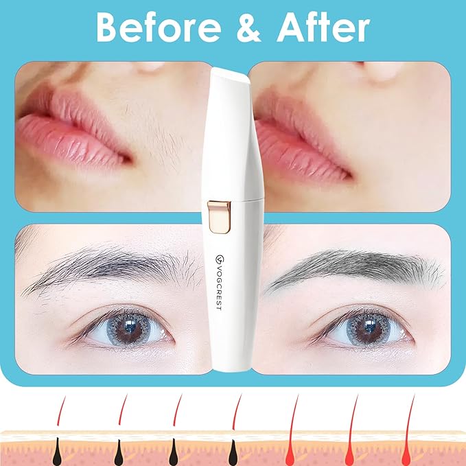 Rechargeable Eyebrow and Facial Hair Remover for Women - 2 in 1 Razor with Built-in LED Light for Painless Hair Removal