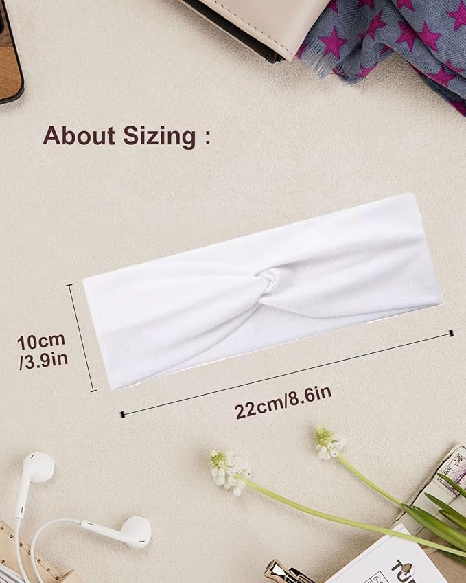 10 Pcs Wide Absorbent Sport Headbands for Women, Non-slip, Stretchy, Soft Cotton Twist Knotted Hair Bands for Daily Workout Yoga Running Sports, AB