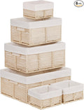 Vagusicc Wicker Storage Baskets, 6 Pack Baskets for Organizing, Wicker Basket with Handle, Rectangular Basket for Storage Shelves, Cube Storage Bins for Closet/Clothes/Dresser, Beige