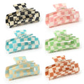 Checkered Multicolored Rectangle Y2K Hair Barrettes and Claw Clips - 6 Pcs Strong Hold Hair Accessories for Thin & Thick Hair