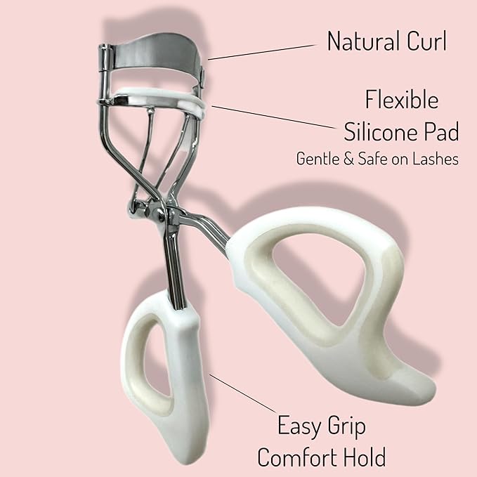 Precision Comfort Hold Easy Grip Professional Eyelash Curler Long Lasting Lifted Eyelashes Ergonomic Comfort Hold Voluminous Curls in Seconds Non-Slip Finger Grip (x2 White)