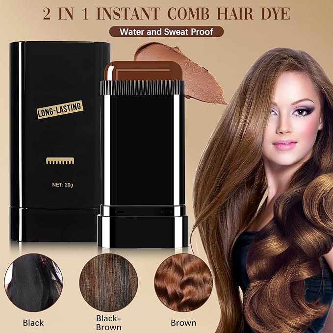 Hair Color Stick, Hair Dye Stick, Portable Color Touch-Up Hair Sticks With Comb, Cover Gray Hair Color Correction Sticks for Women & Men (01# Black)