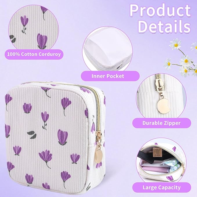 2-Pack Period Bag for Women Girls, Portable Corduroy Sanitary Napkin Storage Bag Period Pouch Small Discreet Menstrual Pouch, Sanitary Pads Bag Period Kits Tampons Holder for First Period