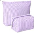 2 Pcs Makeup Bag Set Cute Cosmetic Pouch for Women Seersucker Travel Toiletry Bag Preppy Small Makeup Purse Pouch Aesthetic Skincare Brushes Storage Organizer for Valentine Women(Purple)