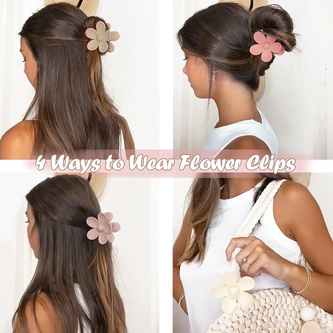 Flower Hair Clips 8PCS, Large Claw Clips for Women Girls Thick Thin Hair, Strong Hold Non slip Big Matte Dasiy Jaw Clamps Hair Accessories 8 Colors