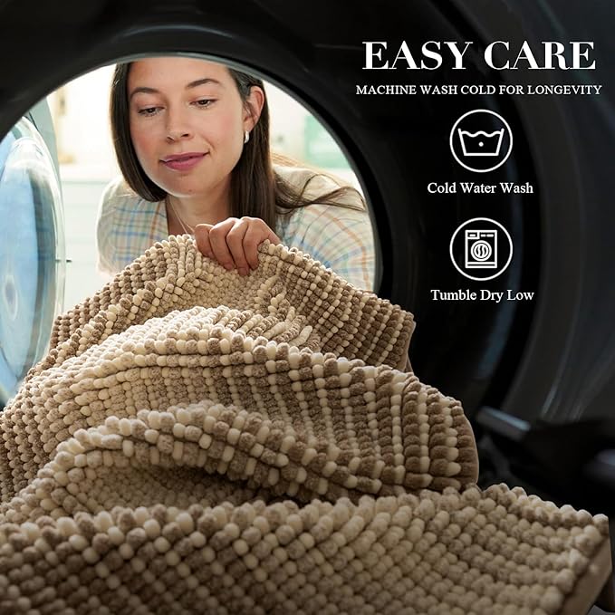 BSICPRO Bathroom Rugs, Bath Mat Rug for Bathroom Non Slip 20 x 32 Inches Water Absorbent Chenille Shower Floor Mats Machine Washable (Tan)
