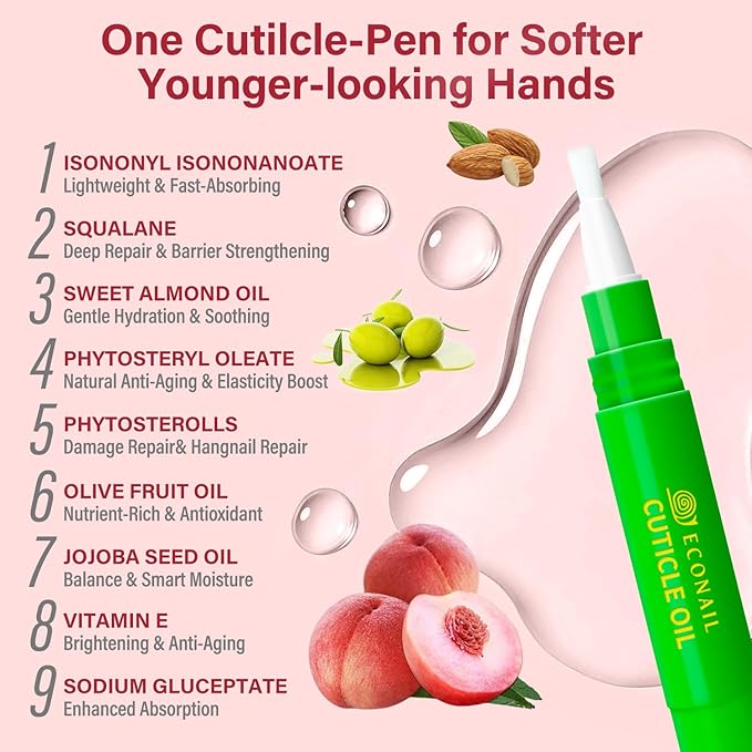 Cuticle Oil Pen x2 pcs, Nourishing Jojoba & Peach Scent for Enhanced Nail Growth and Strength, Portable Nail Oil Care （7mlx2）