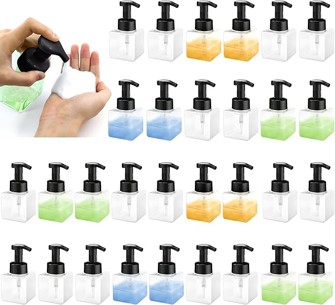 8.5 oz Foaming Soap Dispenser Plastic Foaming Pump Bottle, Refillable Dispenser with Plastic Pump, Empty Hand Bottles for Liquid Soap, Shampoo, Bathroom,Hotel,Restaurant (30, Transparent)
