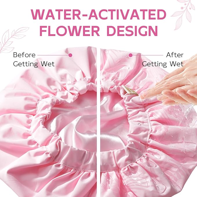 Years Calm Luxury Shower Cap for Women, Color Changing Shower Cap Reusable Waterproof, Flexi Satin Lined, Stylish Hair Cap for Shower, Washable Elastic Band Bath Cap for Long Hair, Braids (Pink)