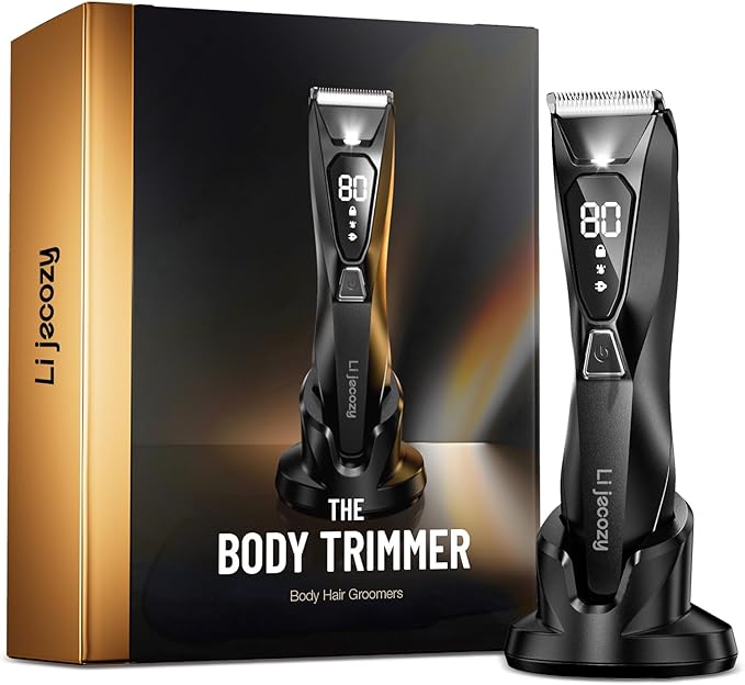 Body Hair Trimmer for Men: Pubic Hair Trimmer with Wireless Charging & 4000K LED Display, Waterproof Wet Dry Body Groomer for Face Legs, 90Min, Ceramic Blade