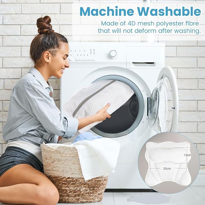Bath Pillow, Luxury Bath Pillows for Neck Head and Back Support,Bathtub Pillow with Soft 4D Breathable Mesh Fabric and Nonslip Suction Cups,Relaxing Bath Accessories .(White)