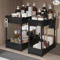 2 Pack Under Sink Organizer, Under Bathroom Cabinet Organizer with Hooks Hanging Cup, Multi-Purpose Storage Shelf for Kitchen Bathroom (Black, 14.8 Inch)