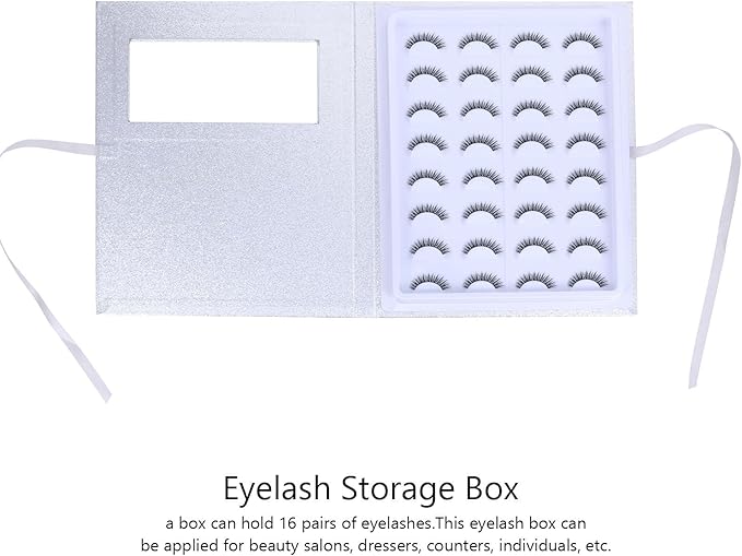 False Eyelash Storage Case with Tray 16-pair Empty Lash Organizer Silver Cosmetic Display Box for Eyelash Aftercare and Professional Makeup Use