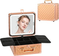 Leeora&Leekoo Makeup Box with Lighted Mirror,Portable Makeup Train Case Organizer (Rose Gold)
