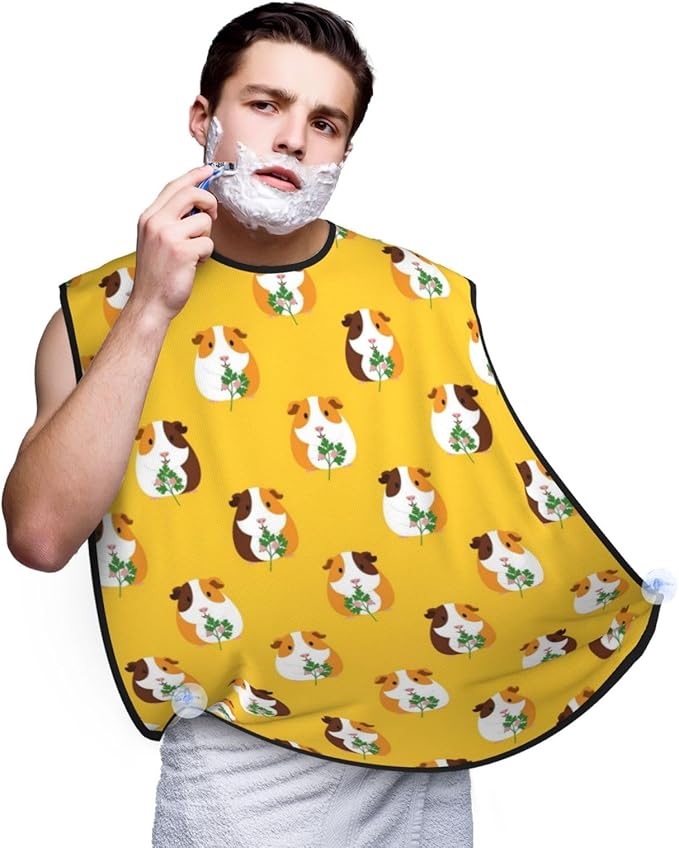 Waterproof Beard Trimming Bib, Non-Stick Hair Catcher for Men Shaving, Grooming Apron for Husband Dad, Cute Guine Pig Floral Shave Bib