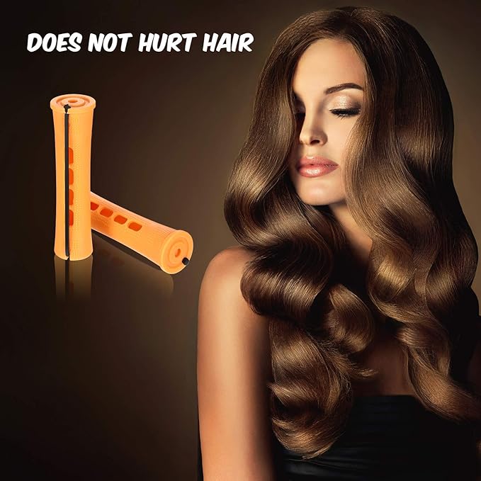 WILLBOND 60 Pcs Perm Rods for Long Hair Plastic Curl Rods Cold Wave Irons Curling Roller for Hair Styling Hairdressing Tools (0.87 Inch, Orange)
