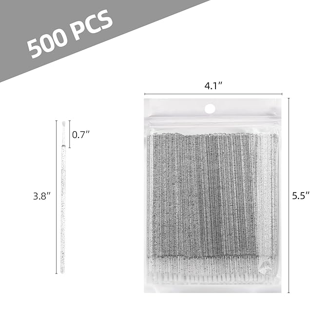 Tbestmax 500 Pcs Micro Applicator Brush, Micro Swabs, Disposable Eye Lashes Mascara Wands for Eyelash Extension - Crystal Black
