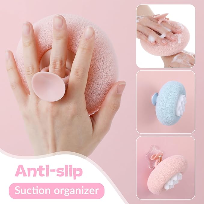 2 PCS Soft Sunflower Suction Cup Bath Ball Bath Body Brush Exfoliating Mesh Sponge Cleaning Scrubber Sponge with Finger Rings Shower Loofah Sponges for Women Men Scrub The Body Accessories