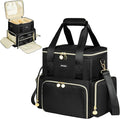 Extra Large Makeup Bag with 3 Removable Cases, Double Layers Travel Cosmetic Storage Organizer Bag with Detachable Dividers, Black