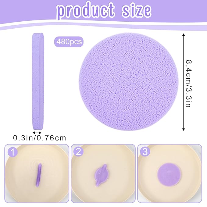 480Pcs Compressed Facial Sponges for Estheticians, Soft Makeup Removal Round Face Wash Sponge, PVA Spa Disposable Face Sponges for Cleansing Women Esthetician Beauty Remover Supplies,4 Colors
