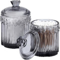 rejomiik 2 Pack Qtip Holder Glass Apothecary Jars with Lids Bathroom Accessories Vanity Organizers and Makeup Storage Canister for Cotton Swabs, Balls, Pads, Floss Picks, Candy, Gray