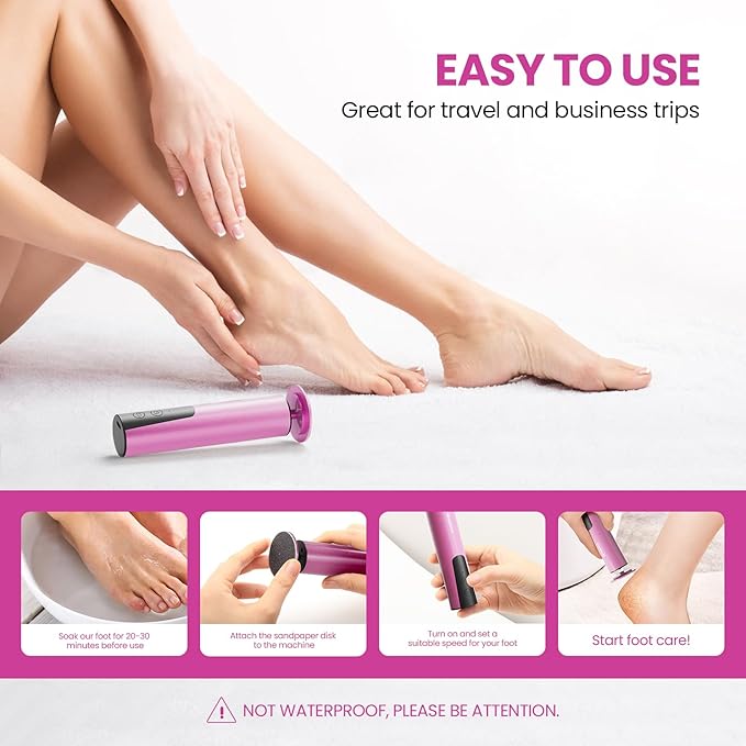 Electric Foot Callus Remover, 2 in 1 | 6 Speed Adjustable Foot File Nail Grinder with Sandpaper Disks, Professional Sander Pedicure Tool for Feet Dead Skin, Self Care Gifts for Women Mom Lover Friends