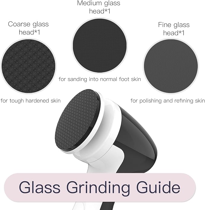 Rechargeable Electric Foot Callus Remover with 3 Glass Grinding Heads, Professional 1000RPM 3-Speed Control Electric Foot File (E7 Black Glass Version)