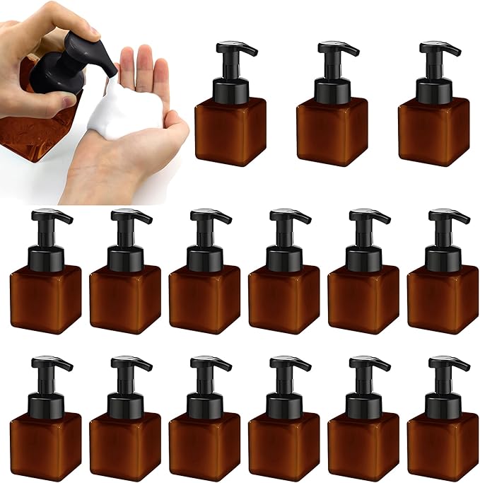 8.5 oz Foaming Soap Dispenser Plastic Foaming Pump Bottle, Refillable Dispenser with Plastic Pump, Empty Hand Bottles for Liquid Soap, Shampoo, Bathroom,Hotel,Restaurant (15, Brown)