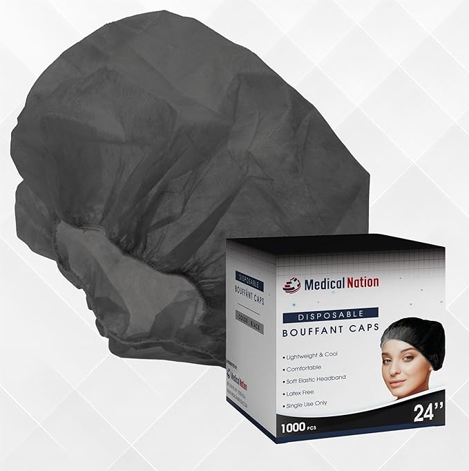 21" Hair Net Disposable Bouffant Caps |CASE OF 1000, Black| Hairnets, Non-Woven, Non-Pleated Hair Cover |for Medical, Lab, Nurse, Tattoo, Food Service, Hospital, Cooking- Size 21" Black
