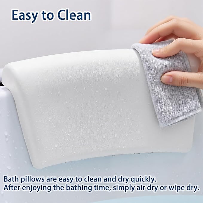 Bath Pillow, Bath Pillows for Tub with Head, Neck and Shoulder Support, Ergonomic Waterproof Bathtub Pillow with Strong Non-Slip Suction Cups, Relaxing Spa, Hot Tubs, Bathroom Essentials White